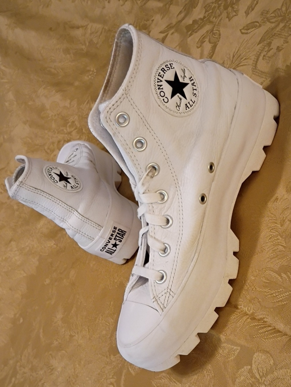 CONVERSE Leather White Chunky Platform All Star High-Tops Women's 8.0 Men's 6.0